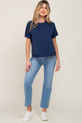 Navy Basic Cropped Maternity T-Shirt