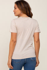 Taupe Striped Basic Maternity Tee