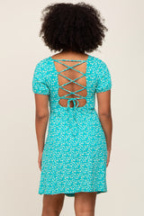 Turquoise Floral Criss Cross Back A-Line Dress