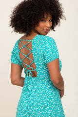 Turquoise Floral Criss Cross Back A-Line Dress