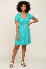 Turquoise Floral Criss Cross Back A-Line Maternity Dress