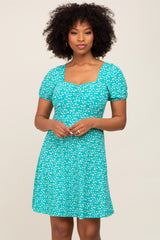 Turquoise Floral Criss Cross Back A-Line Dress