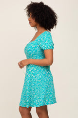 Turquoise Floral Criss Cross Back A-Line Dress