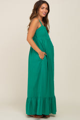 Green Front Button Sleeveless Maternity Maxi Dress