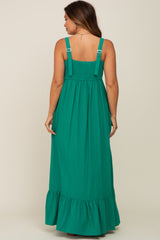 Green Front Button Sleeveless Maternity Maxi Dress