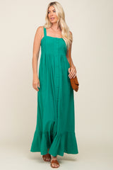 Green Front Button Sleeveless Maxi Dress