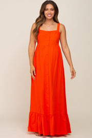 Red Orange Front Button Sleeveless Maternity Maxi Dress