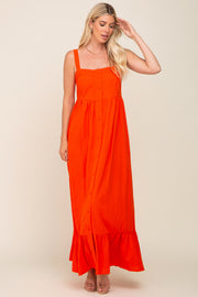 Red Orange Front Button Sleeveless Maxi Dress