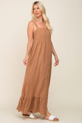 Mocha Front Button Sleeveless Maxi Dress