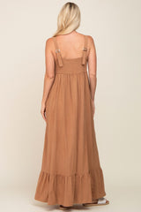 Mocha Front Button Sleeveless Maxi Dress