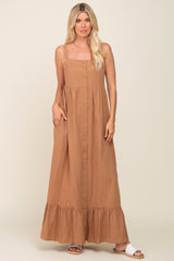 Mocha Front Button Sleeveless Maxi Dress