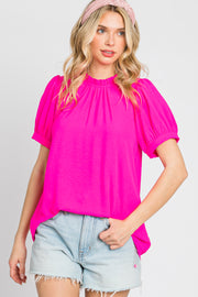 Fuchsia Ruffle Mock Neck Blouse Top