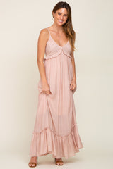 Light Pink Sleeveless Ruffle V-Neck Maternity Maxi Dress