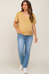 Gold V-Neck Relaxed Maternity Short Sleeve Top