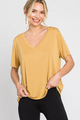 Gold V-Neck Relaxed Maternity Short Sleeve Top