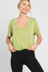 Light Green V-Neck Relaxed Maternity Short Sleeve Top