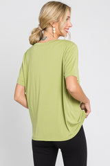 Light Green V-Neck Relaxed Short Sleeve Top