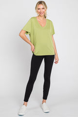 Light Green V-Neck Relaxed Short Sleeve Top