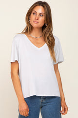 Light Grey V-Neck Relaxed Maternity Short Sleeve Top