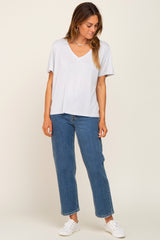 Light Grey V-Neck Relaxed Short Sleeve Top