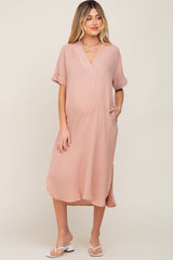 Mauve Gauze Round Hem Maternity Midi Dress