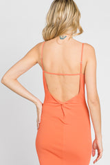 Peach Ribbed Cutout Back Midi Dress