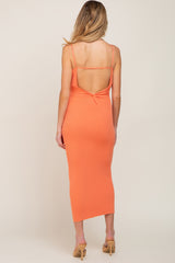 Peach Ribbed Cutout Back Maternity Midi Dress