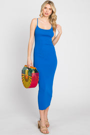 Royal Blue Ribbed Cutout Back Midi Dress