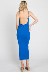 Royal Blue Ribbed Cutout Back Midi Dress