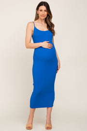 Royal Blue Ribbed Cutout Back Maternity Midi Dress