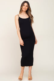 Black Ribbed Cutout Back Maternity Midi Dress