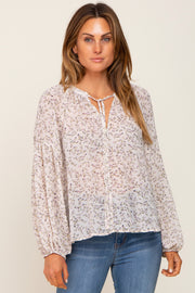 Ivory Floral Button Front Accent Top