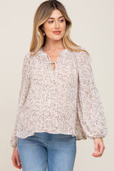 Ivory Floral Button Front Accent Maternity Top