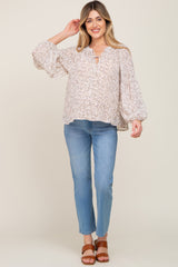 Ivory Floral Button Front Accent Maternity Top