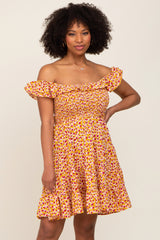 Yellow Printed Ruffle Accent Tiered Maternity Dress