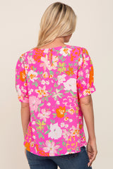 Fuchsia Floral Puff Sleeve Blouse