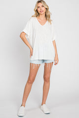 Ivory Rib Knit V-Neck Top