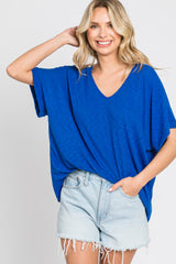 Royal Blue Rib Knit V-Neck Maternity Top