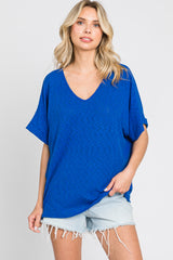 Royal Blue Rib Knit V-Neck Top