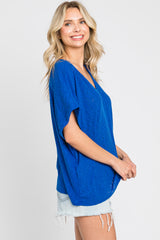 Royal Blue Rib Knit V-Neck Top