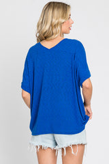 Royal Blue Rib Knit V-Neck Top