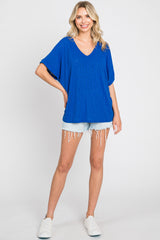 Royal Blue Rib Knit V-Neck Top