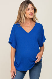 Royal Blue Rib Knit V-Neck Maternity Top