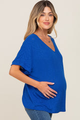 Royal Blue Rib Knit V-Neck Maternity Top