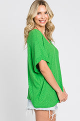 Green Rib Knit V-Neck Top