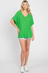 Green Rib Knit V-Neck Top