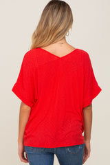 Red Rib Knit V-Neck Maternity Top