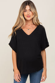 Black Rib Knit V-Neck Maternity Top