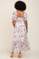 Mauve Floral Chiffon Smocked Front Tie Maxi Dress