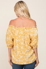 Yellow Floral Ruffle Accent Top